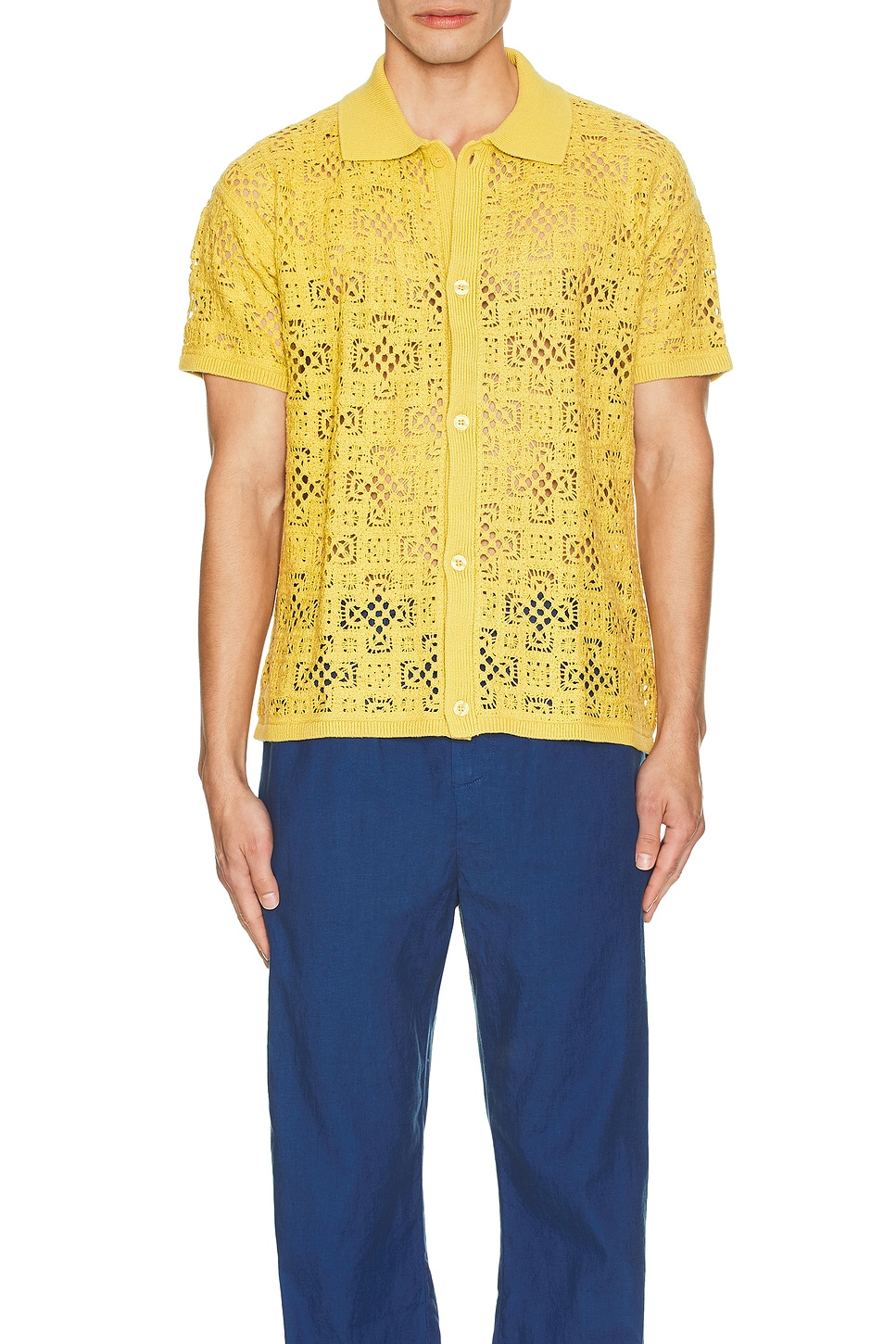 Image 1 of Frescobol Carioca Raul Crochet Cardigan Shirt in Lemon