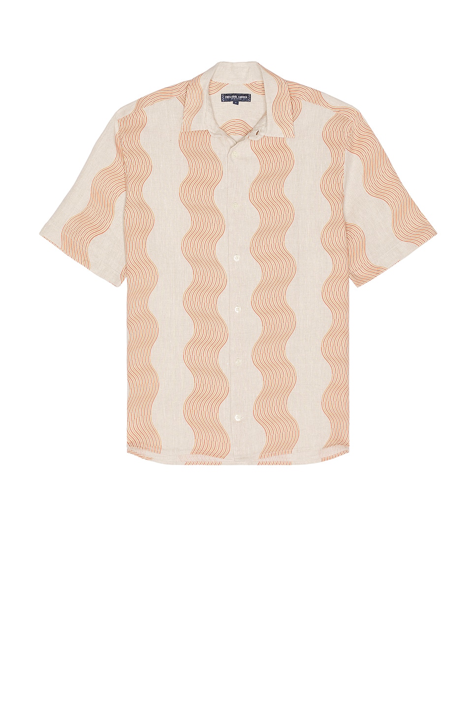 Image 1 of Frescobol Carioca Castro Duo Cabana Stripe Short Sleeve Shirt in Ecru & Coral Rose