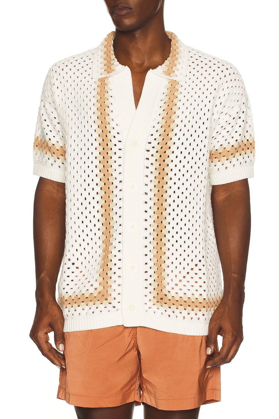 Image 1 of Frescobol Carioca Marques Crochet Cardigan Shirt in Ivory