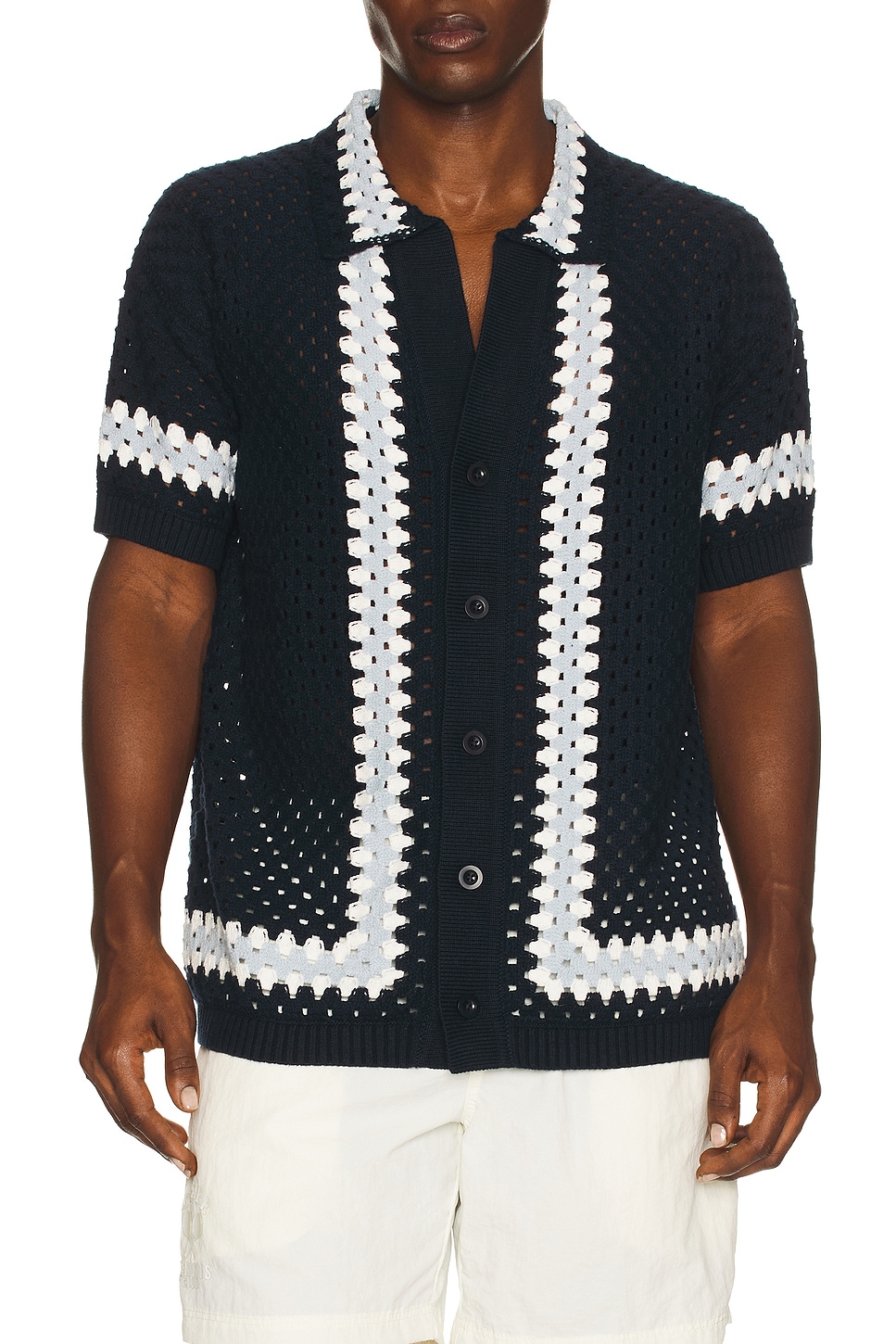 Image 1 of Frescobol Carioca Marques Crochet Cardigan Shirt in Navy