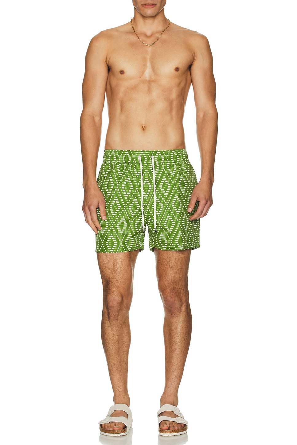 Image 1 of Frescobol Carioca Rio Swim Short Raffia Angra Print in Parakeet Green & Ivory