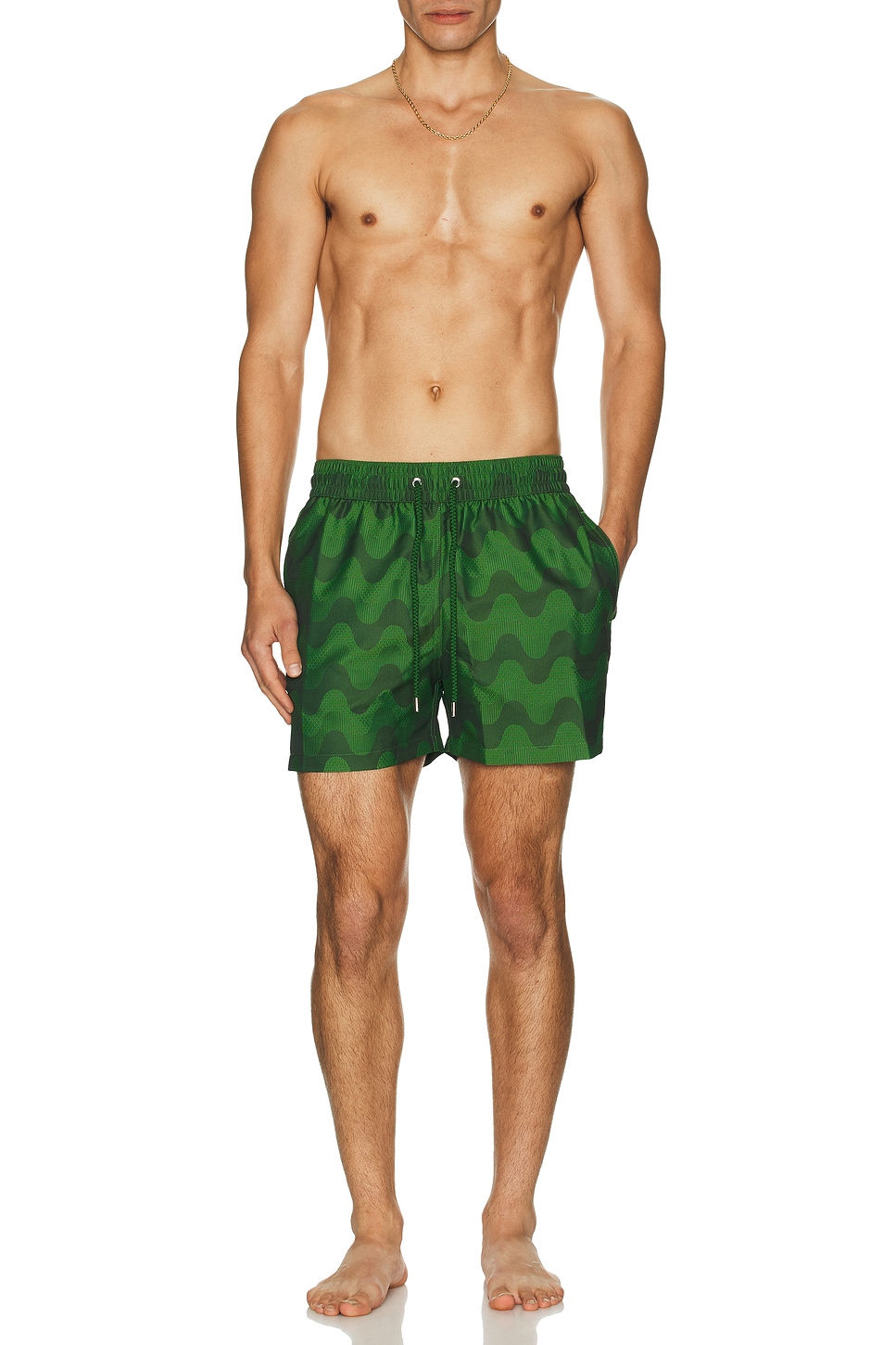 Image 1 of Frescobol Carioca Rio Swim Short Raffia Copa Jacquard Print in Dark Parakeet Green