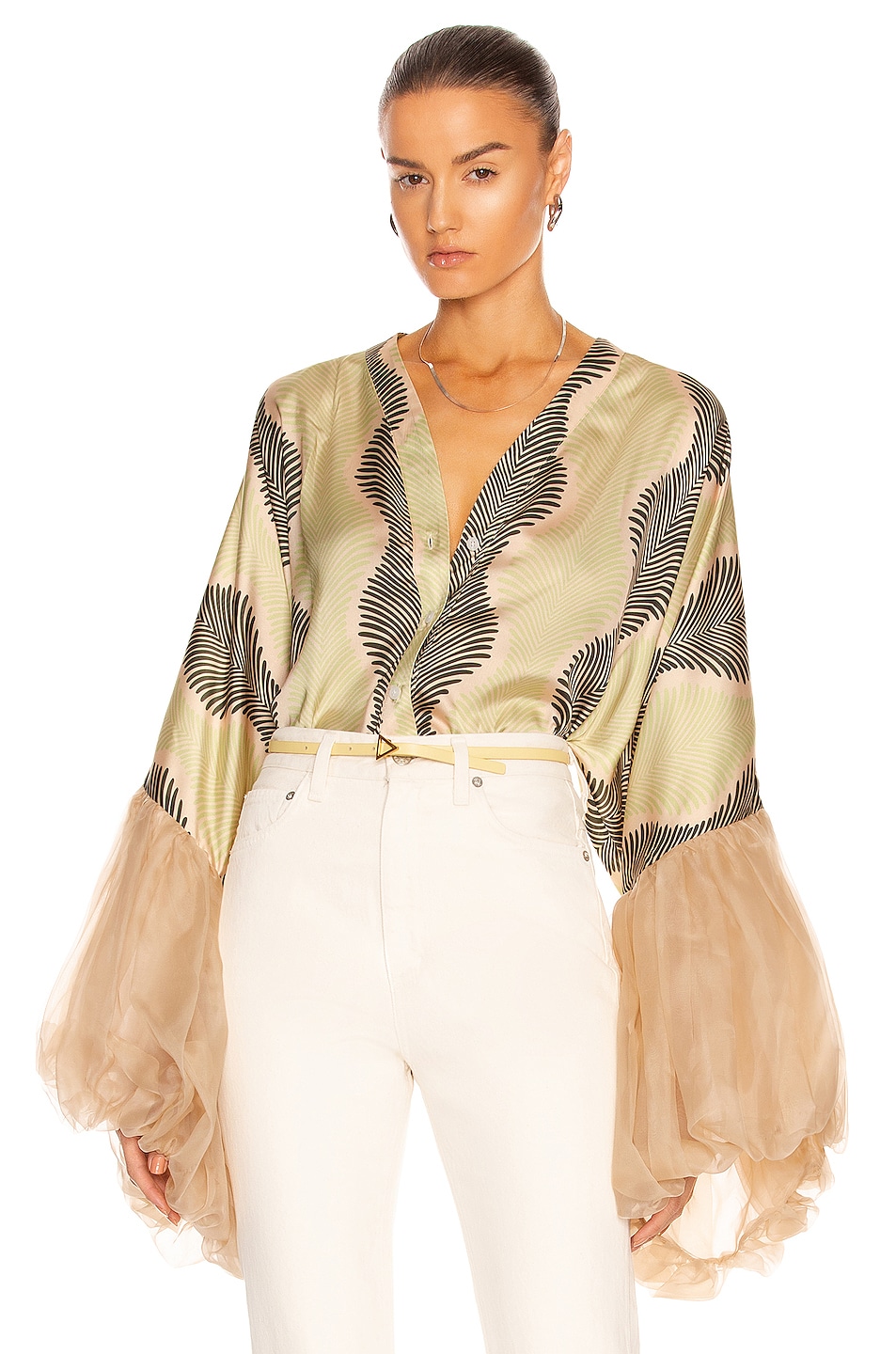 Image 1 of Fe Noel Gatsby Palm Wilted Sleeve Top in Multicolor