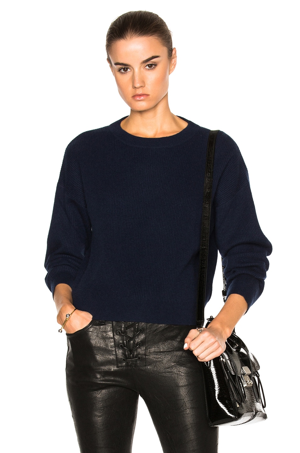 Image 1 of FRAME Denim Cropped Sweater in Navy