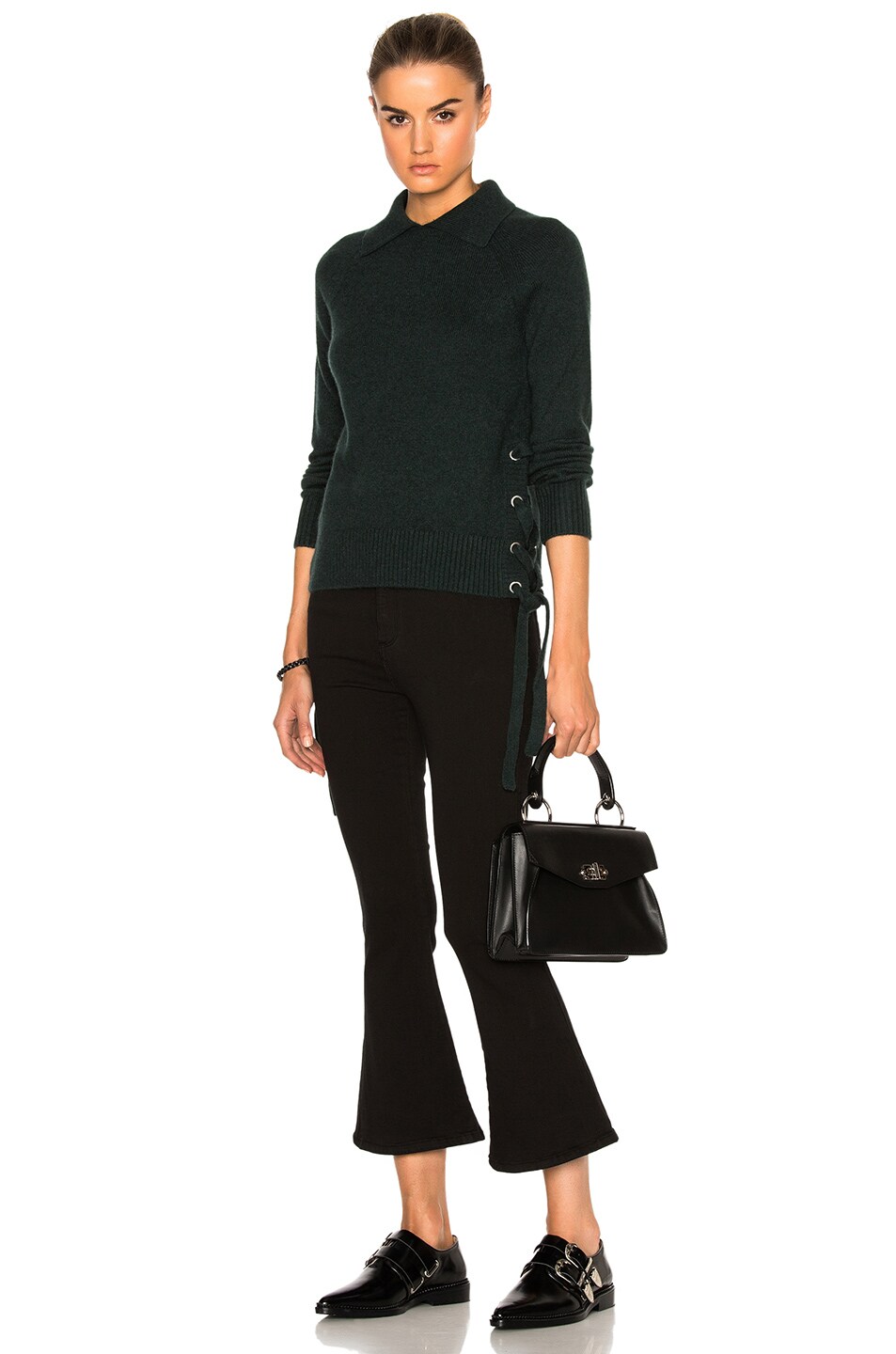 Image 1 of FRAME Denim Side Tie Cropped Sweater in Spruce