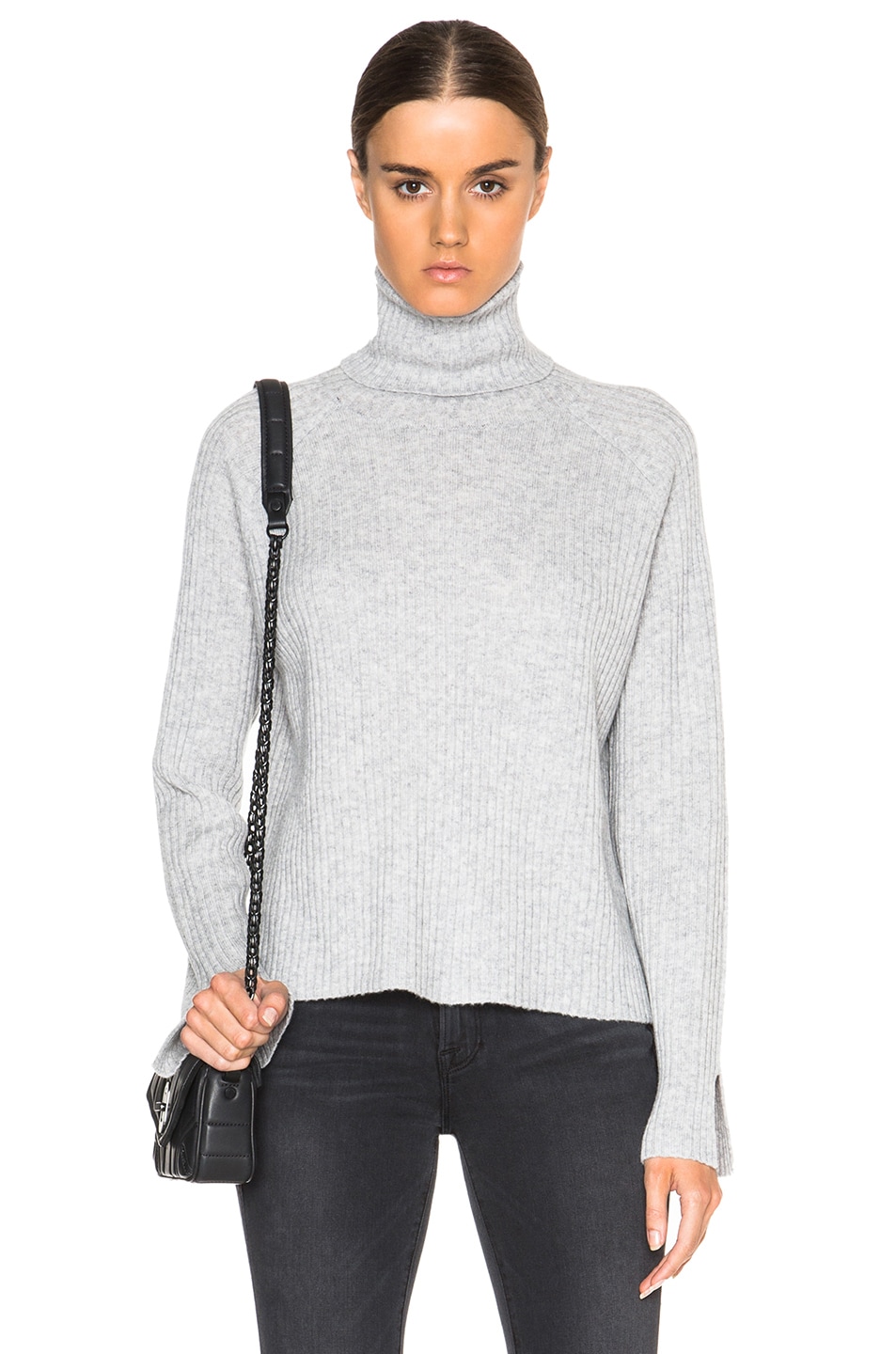 Image 1 of FRAME Denim Cashmere Slit Turtleneck Sweater in Gris