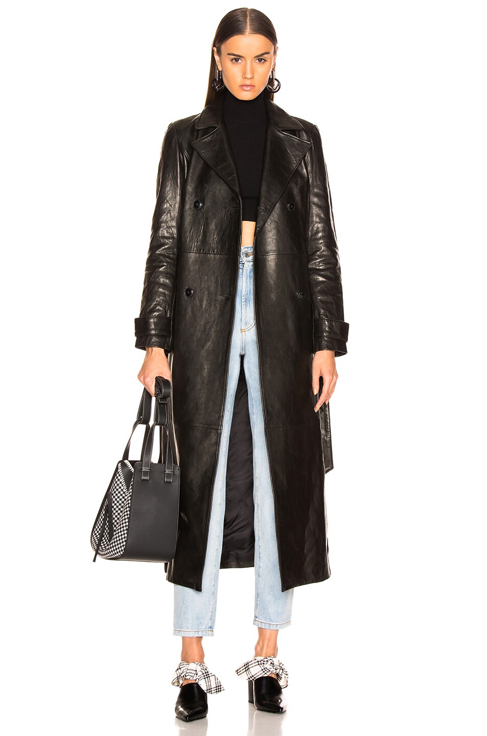 FRAME DENIM LEATHER TRENCH COAT, NOIR | ModeSens