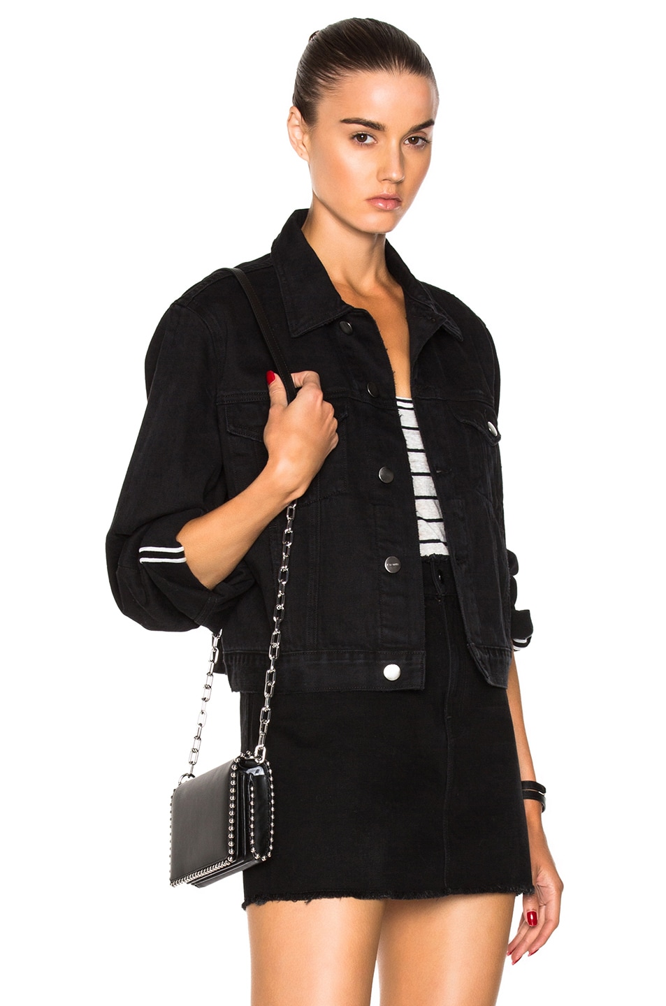 Image 1 of FRAME Denim Le Jacket Reverse Overlook Cuff in Black Knight