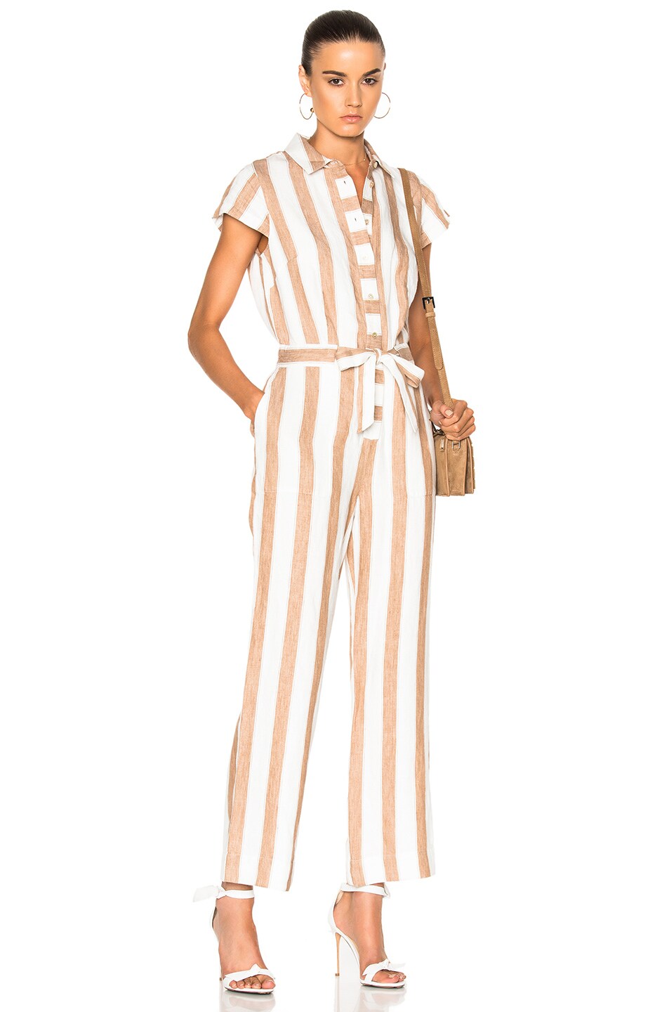 Image 1 of FRAME Denim Easy Jumpsuit in Off White & Faun