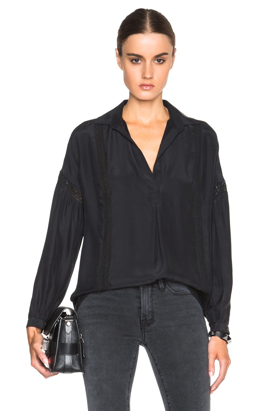 FRAME Denim Lace Trim Top in Noir | FWRD