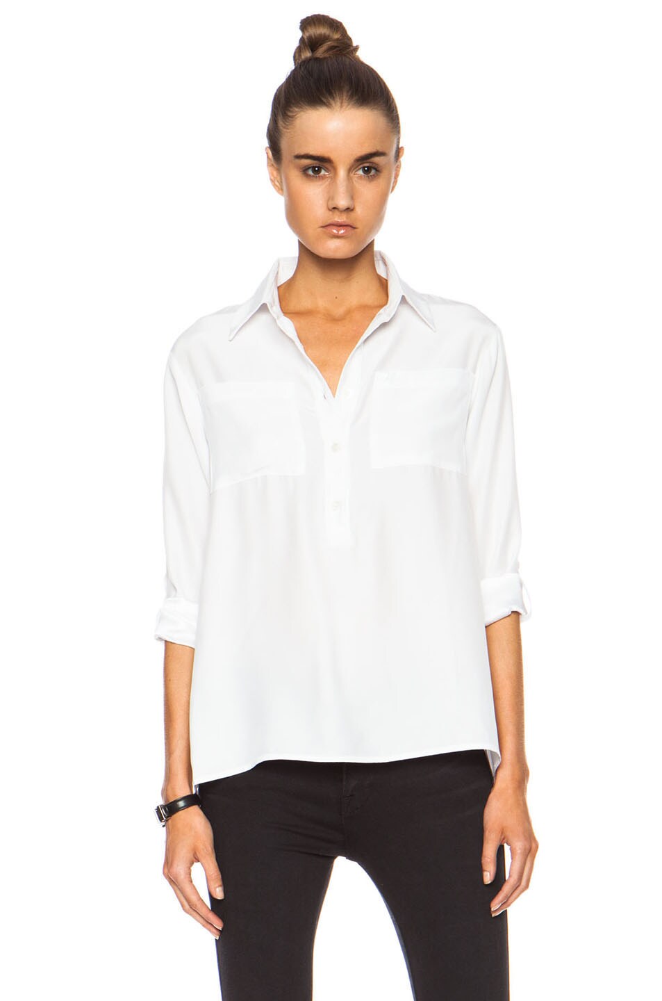 Image 1 of FRAME Shirt Le Boyfriend Silk Top in White