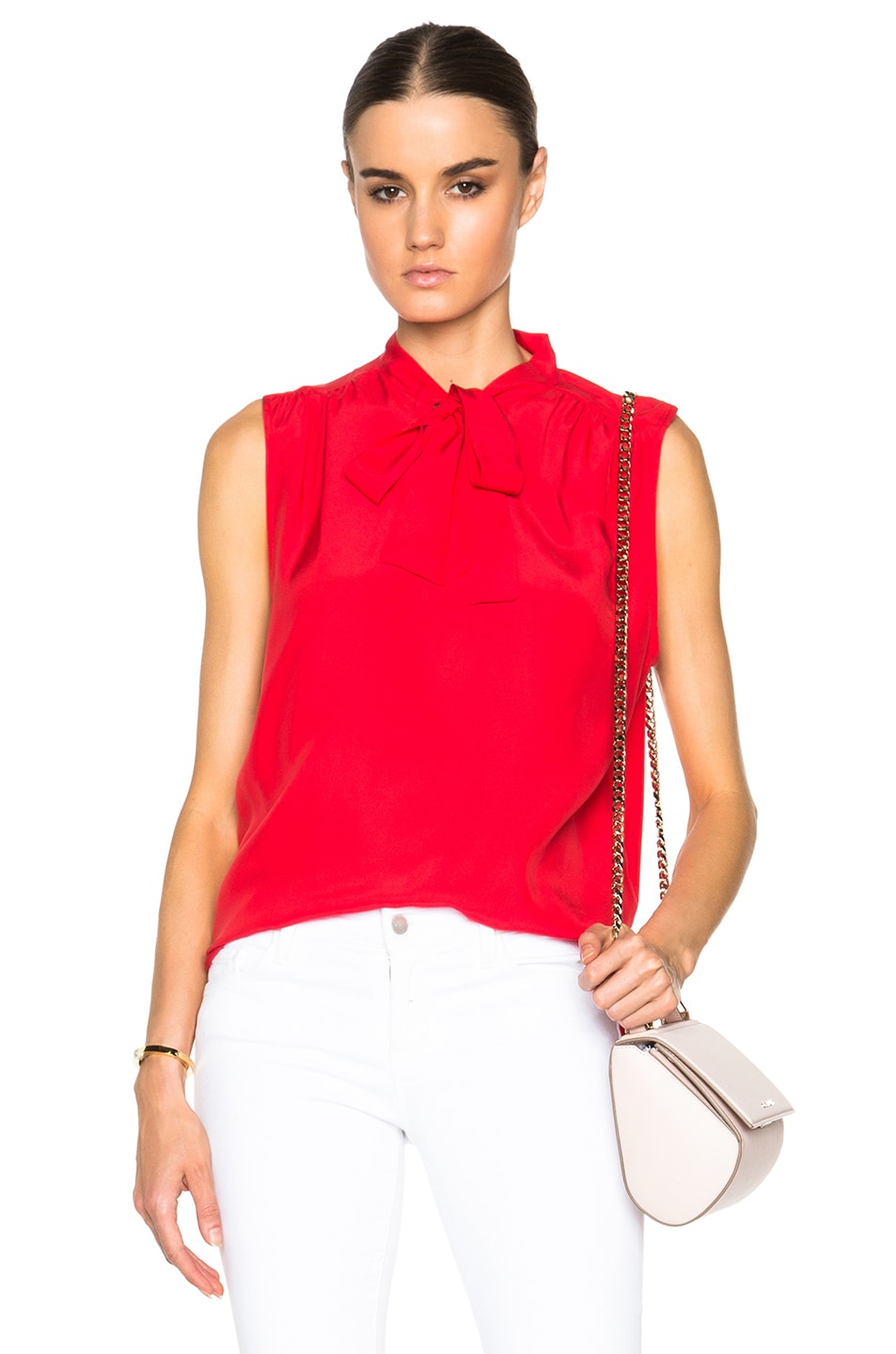 Image 1 of FRAME Denim Sleeveless Wrap Tie Top in Lipstick Red
