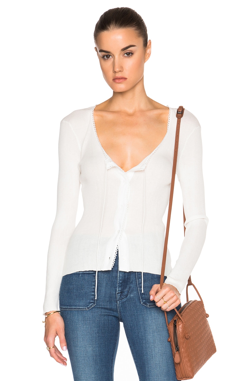 Image 1 of FRAME Denim Lace Rib Top in Off White