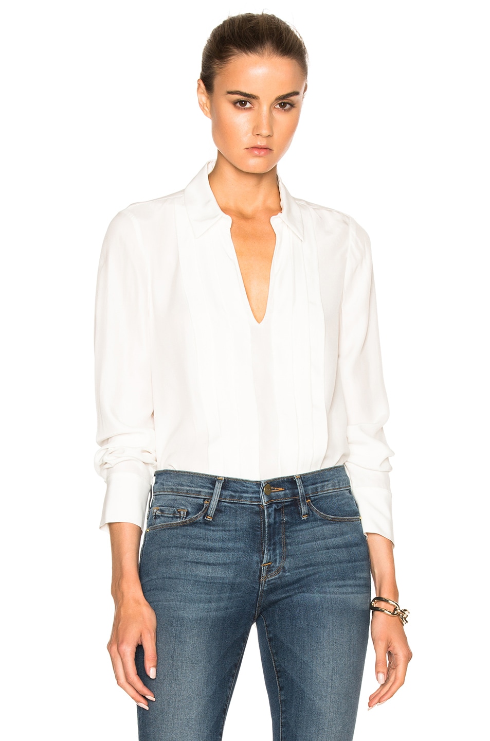 Image 1 of FRAME Denim Pleated Top in Blanc