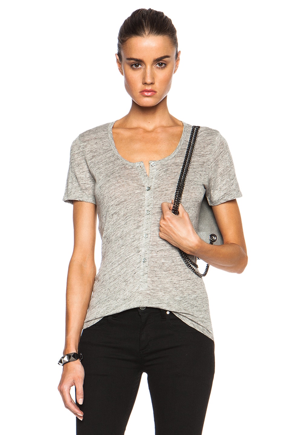 Image 1 of FRAME Denim Le Classic Henley Tee in Gris