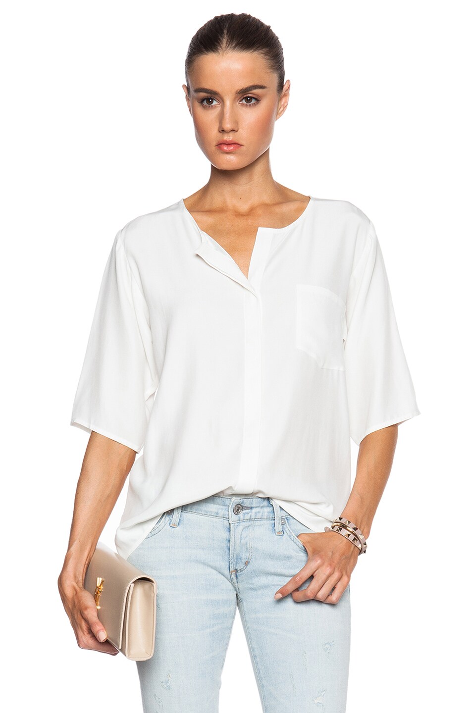 Image 1 of FRAME Denim Le Elbow Sleeve Top in Off White