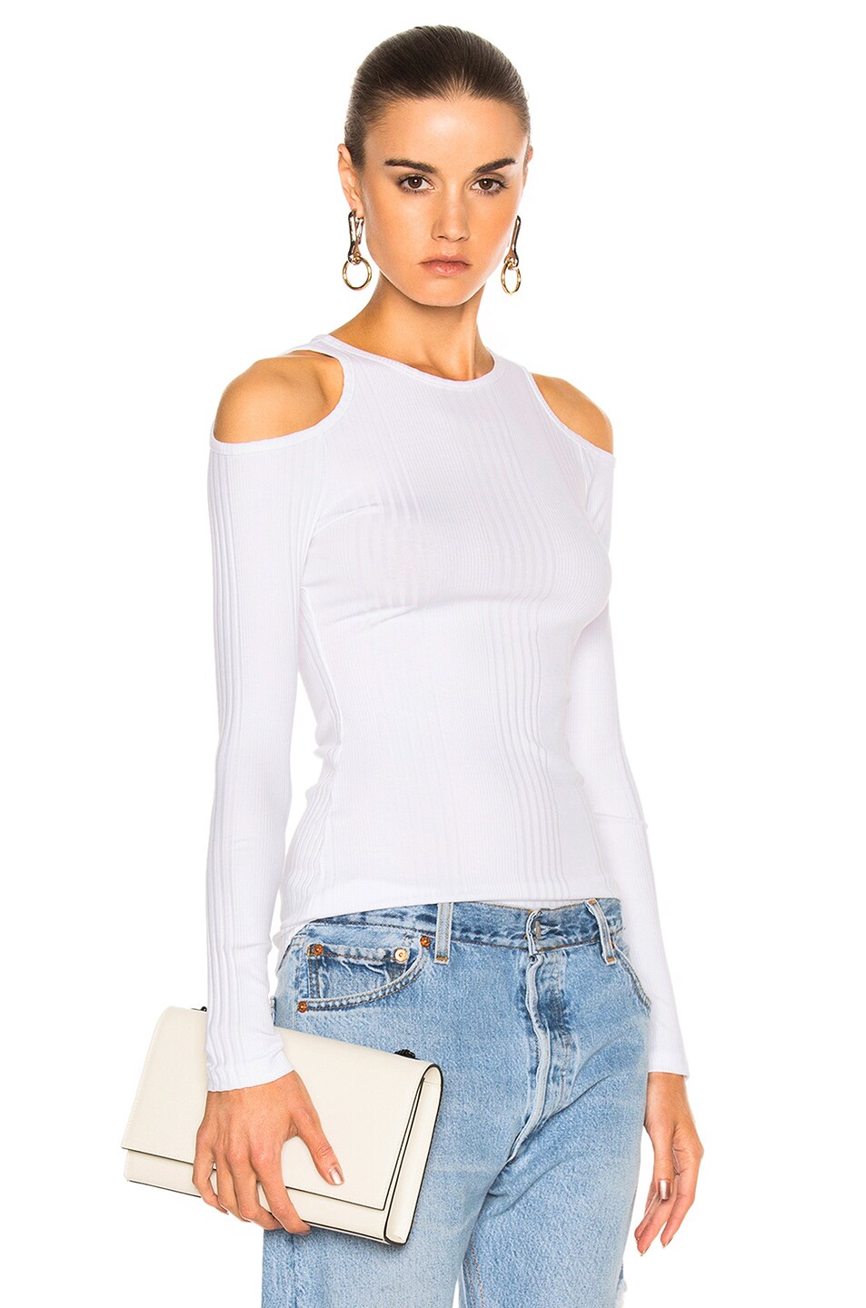 Image 1 of FRAME Denim Variegated Cut Out Long Sleeve in Blanc