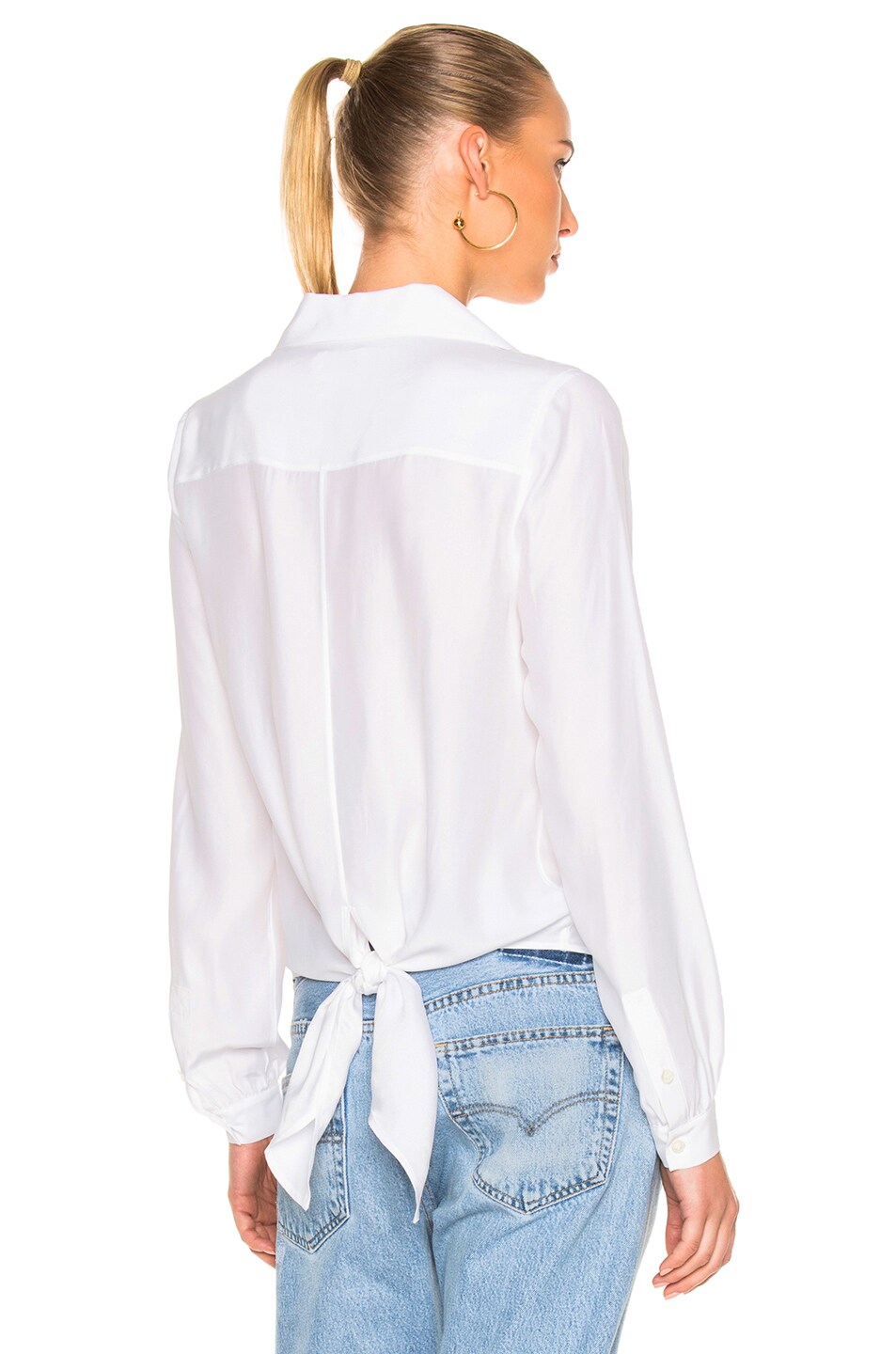 Image 1 of FRAME Denim Tie-Back Collared Blouse in Blanc