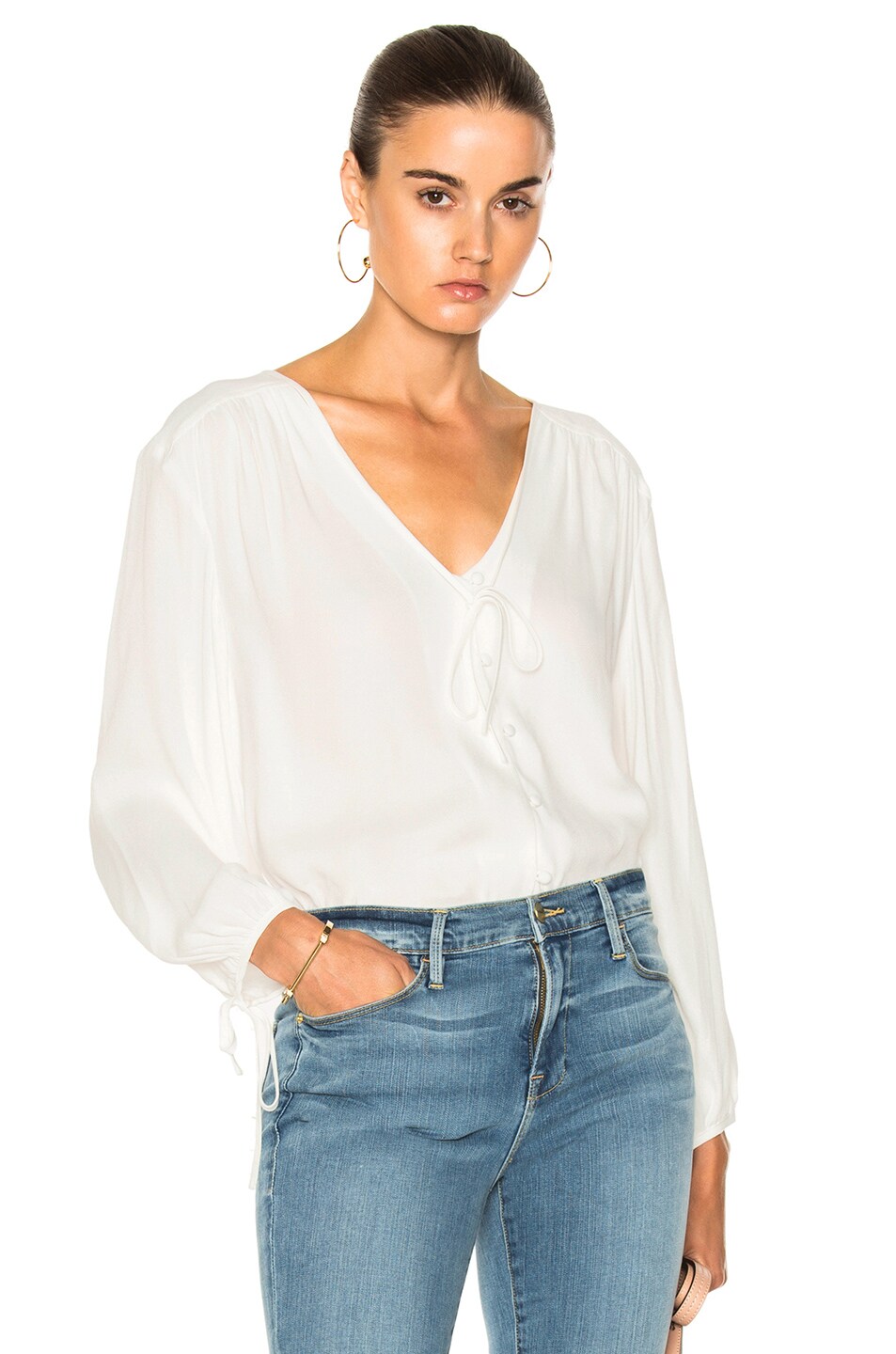 Image 1 of FRAME Denim Crepe Lace Up Shirt in Off White