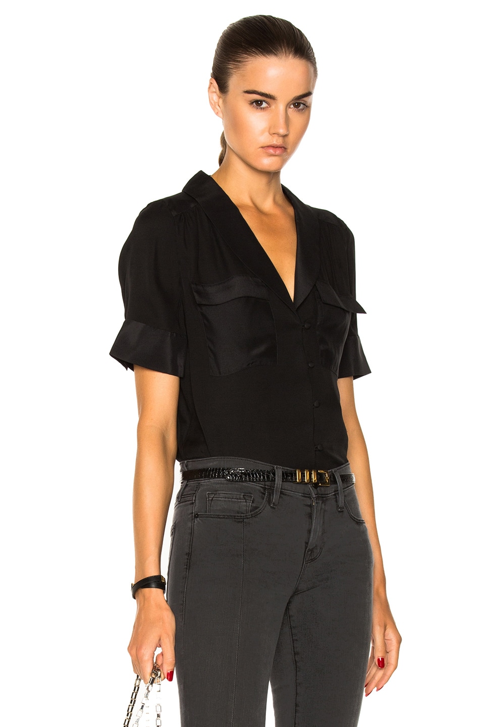 Image 1 of FRAME Denim Mixed Shawl Collar Shirt in Noir