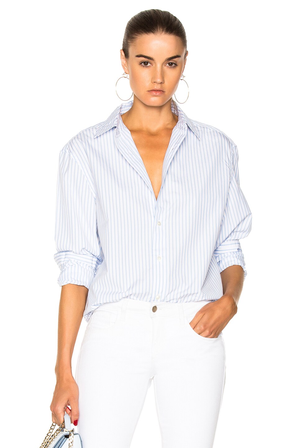 FRAME Denim Striped Worn In Button Down Shirt in Capri Blue Multi | FWRD