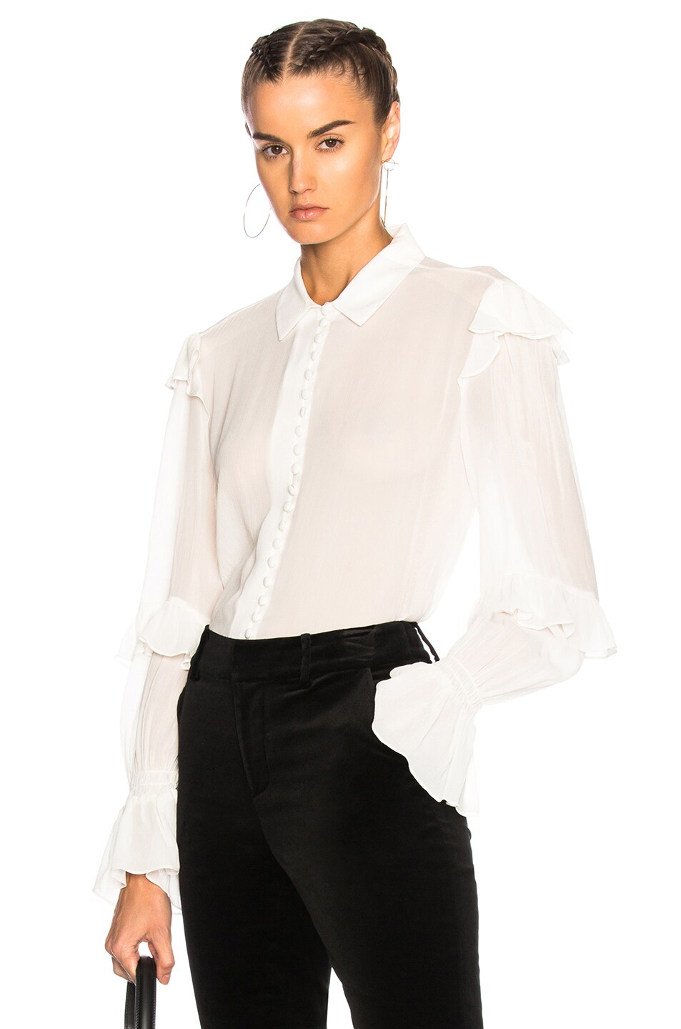 Image 1 of FRAME Denim Victorian Ruffle Blouse in Off White