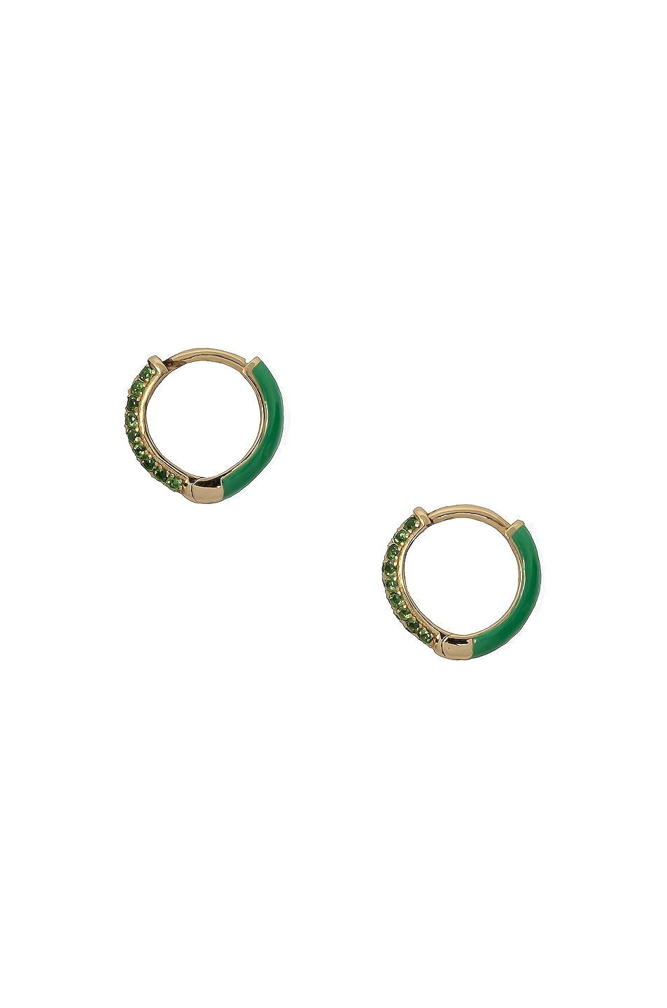 Image 1 of FRY POWERS Enamel Sparkle Huggie Earrings in Grass Green & Green Tsavorite