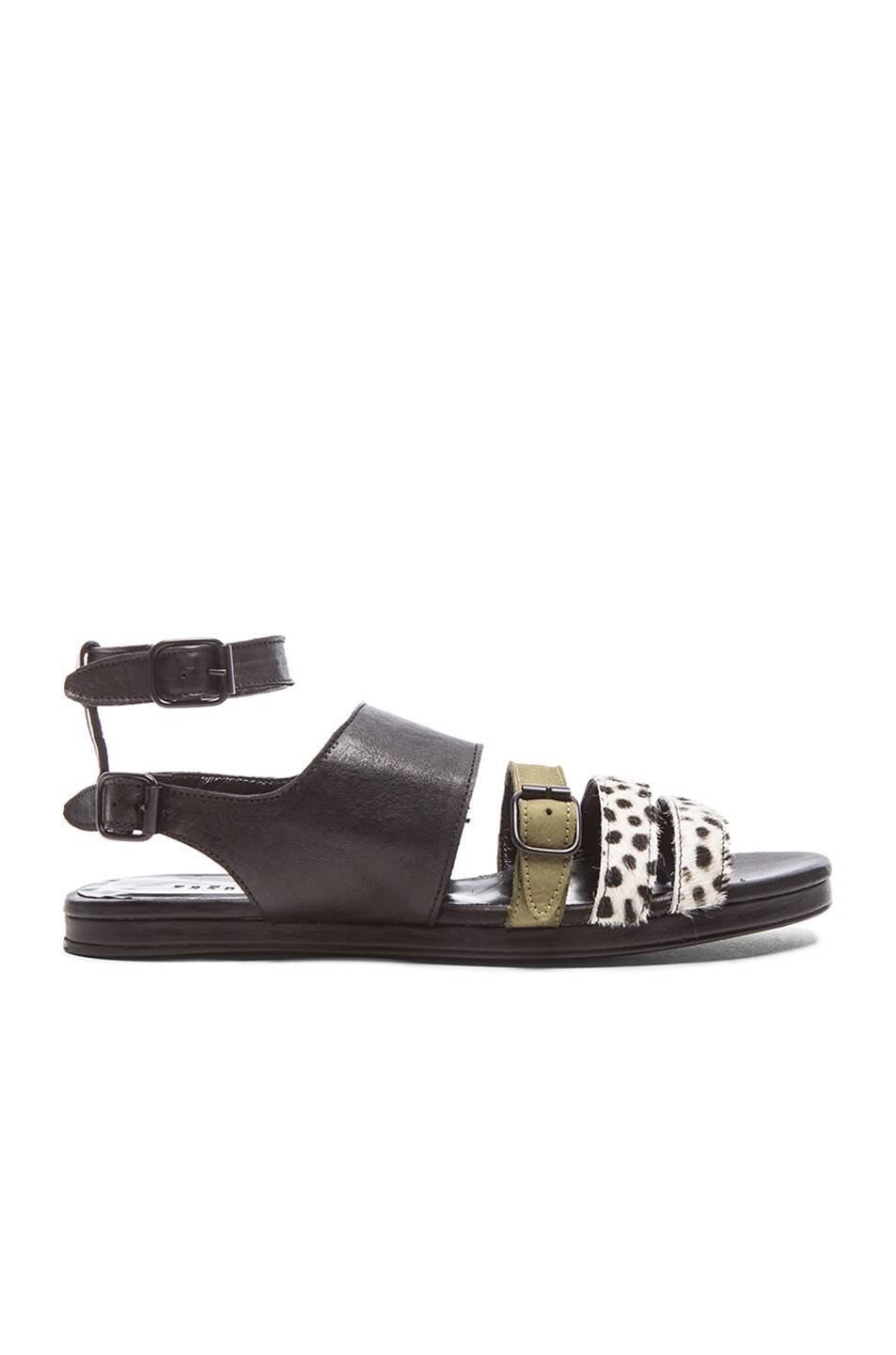 Image 1 of Freda Salvador Rhyme Sandals in Black, Military Green & White Leopard