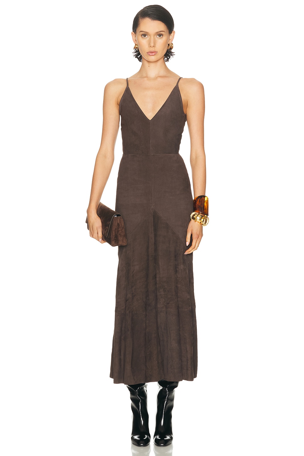 Image 1 of Gabriela Hearst Brigita Dress in Dark Chocolate