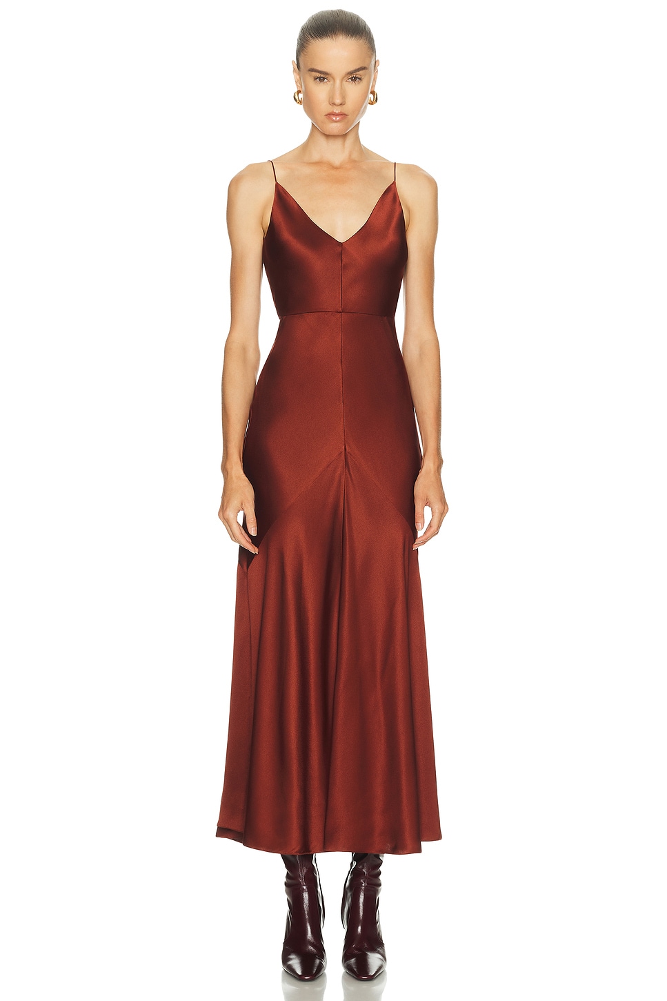 Gabriela Hearst Brigita Dress In Burnt Sienna Double Satin In Brown