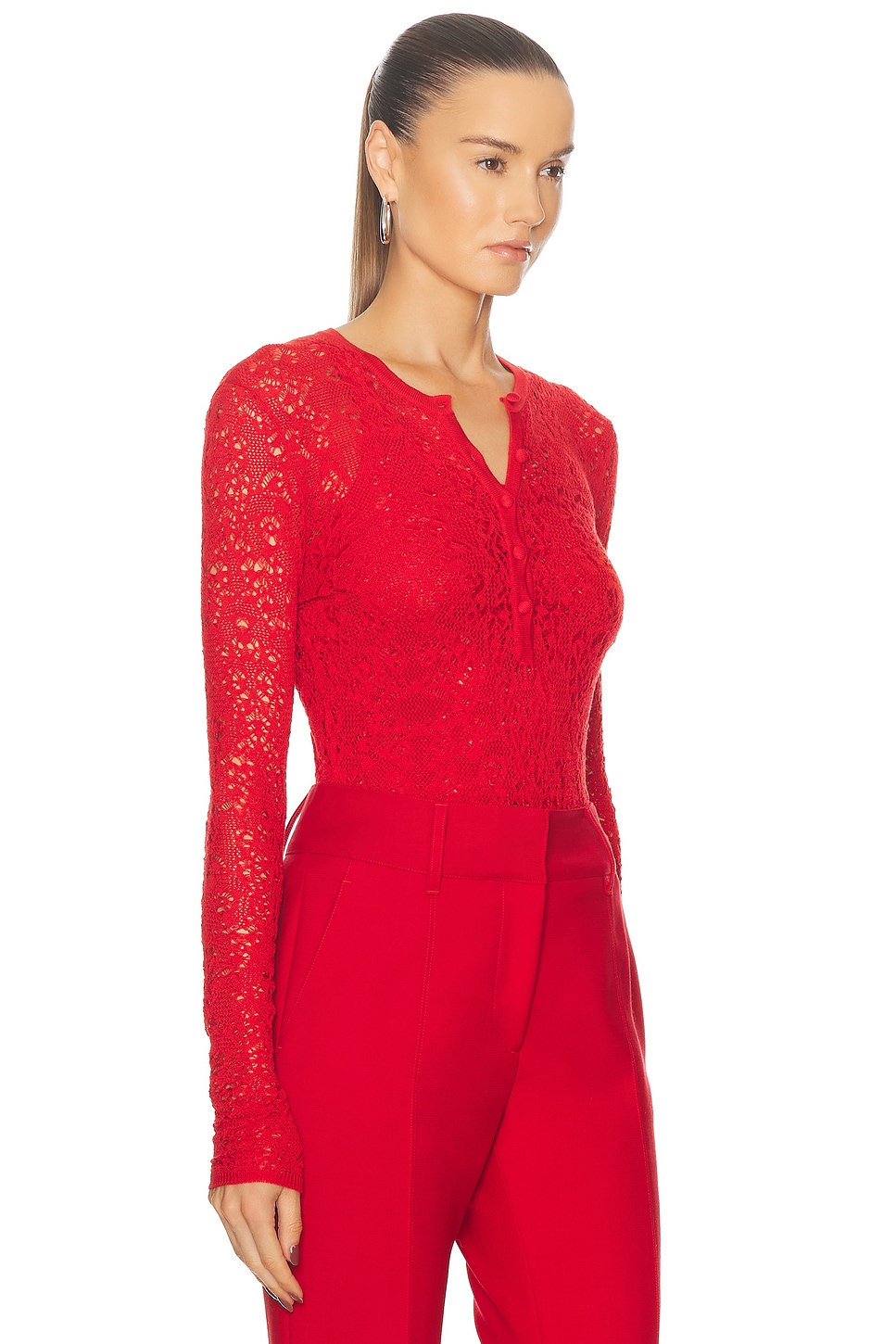 Gabriela Hearst Ithaca Open-knit Wool And Silk Henley Shirt In Scarlet Red