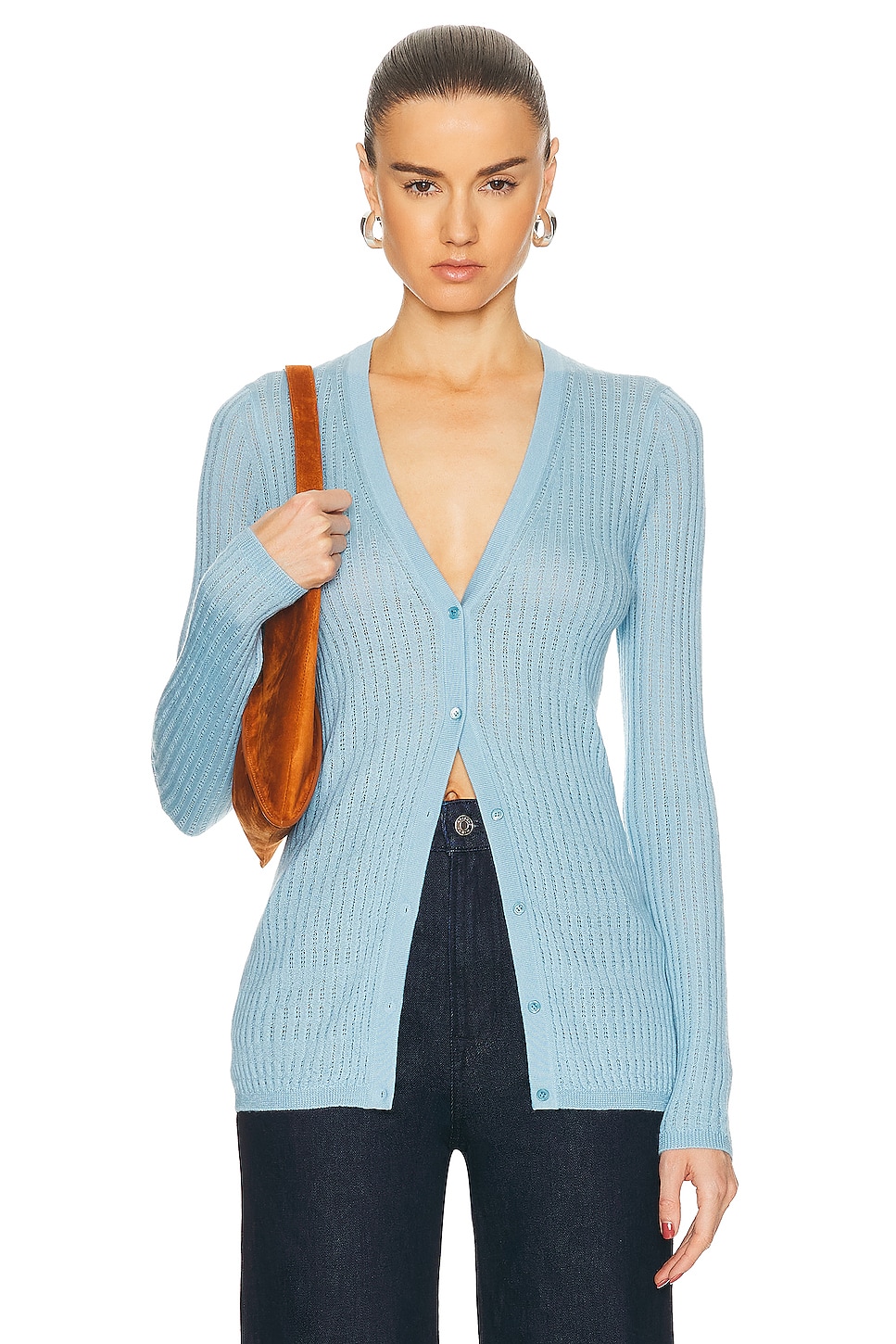 Image 1 of Gabriela Hearst Emma Pointelle Cardigan in Mineral Blue