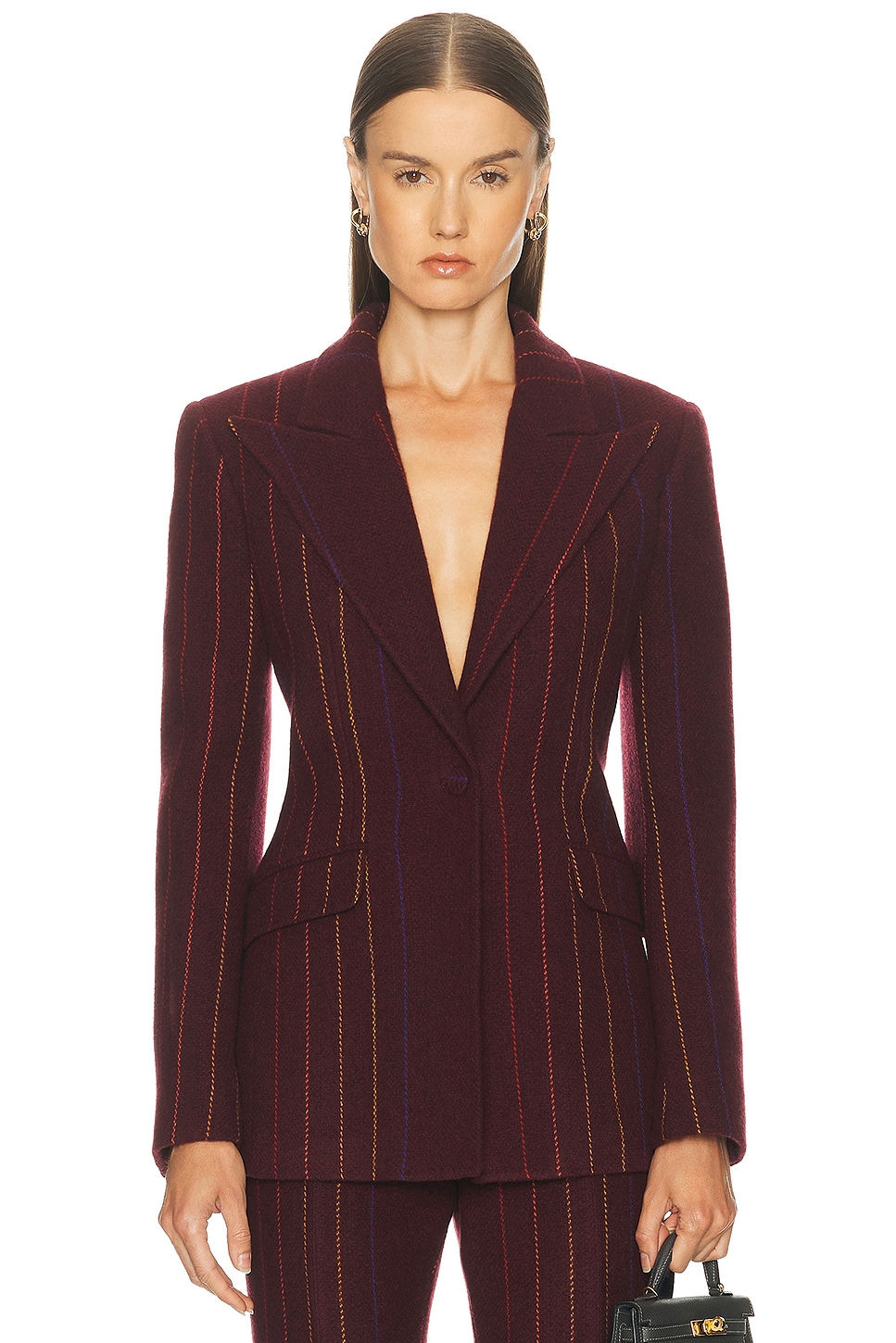 Gabriela Hearst Womens Leiva Stripe Brushed Cashmere-blend Blazer Burnt Sienna Multi In Burgundy