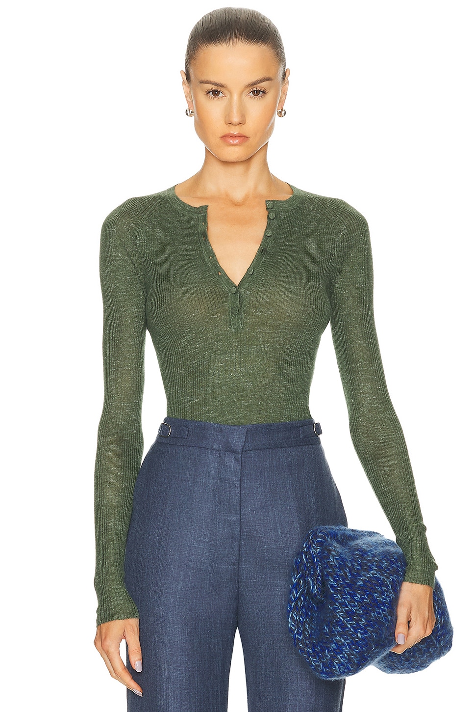 Anges Henley Top in Olive