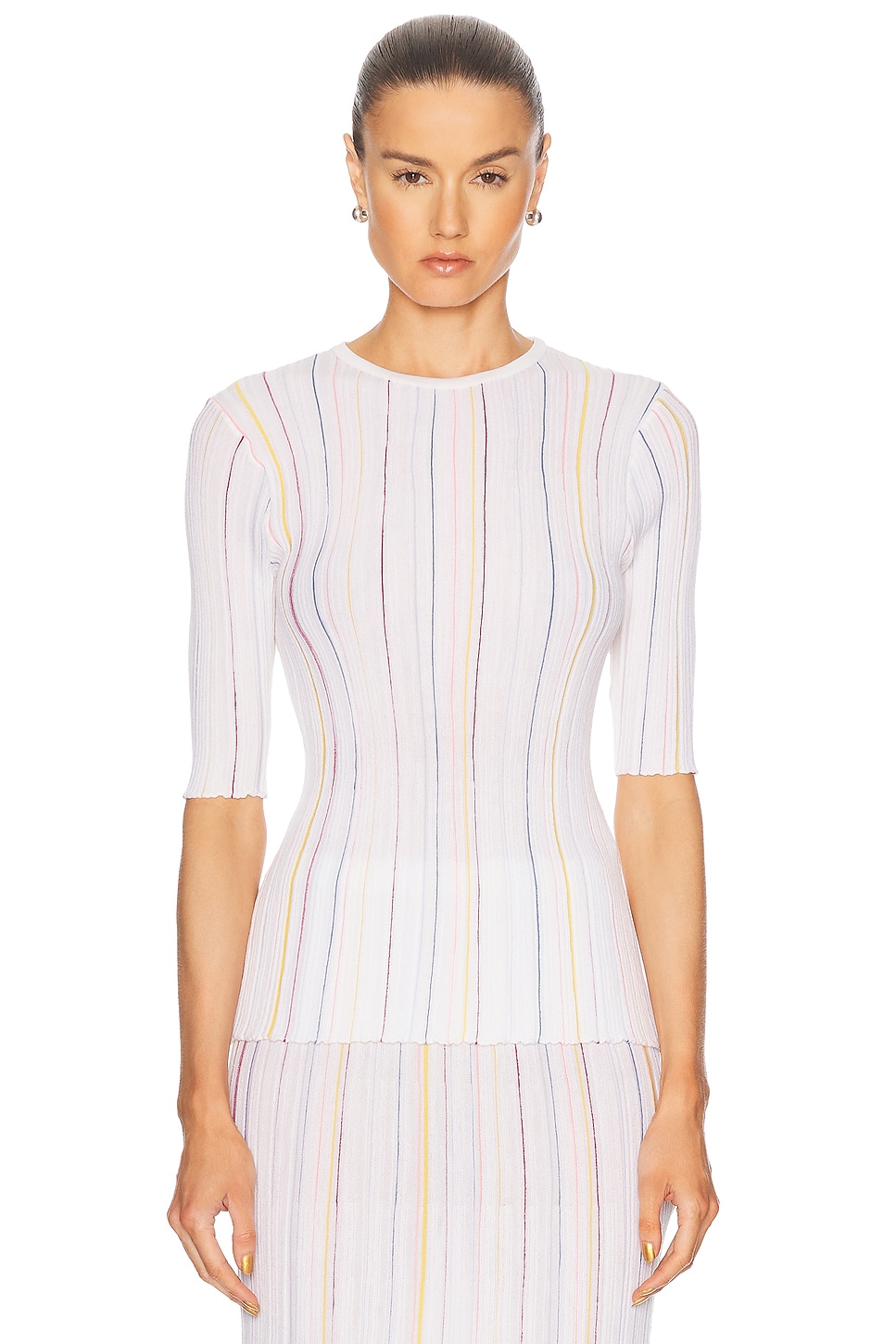 Image 1 of Gabriela Hearst Fitz Short Sleeve Top in Ivory Multi