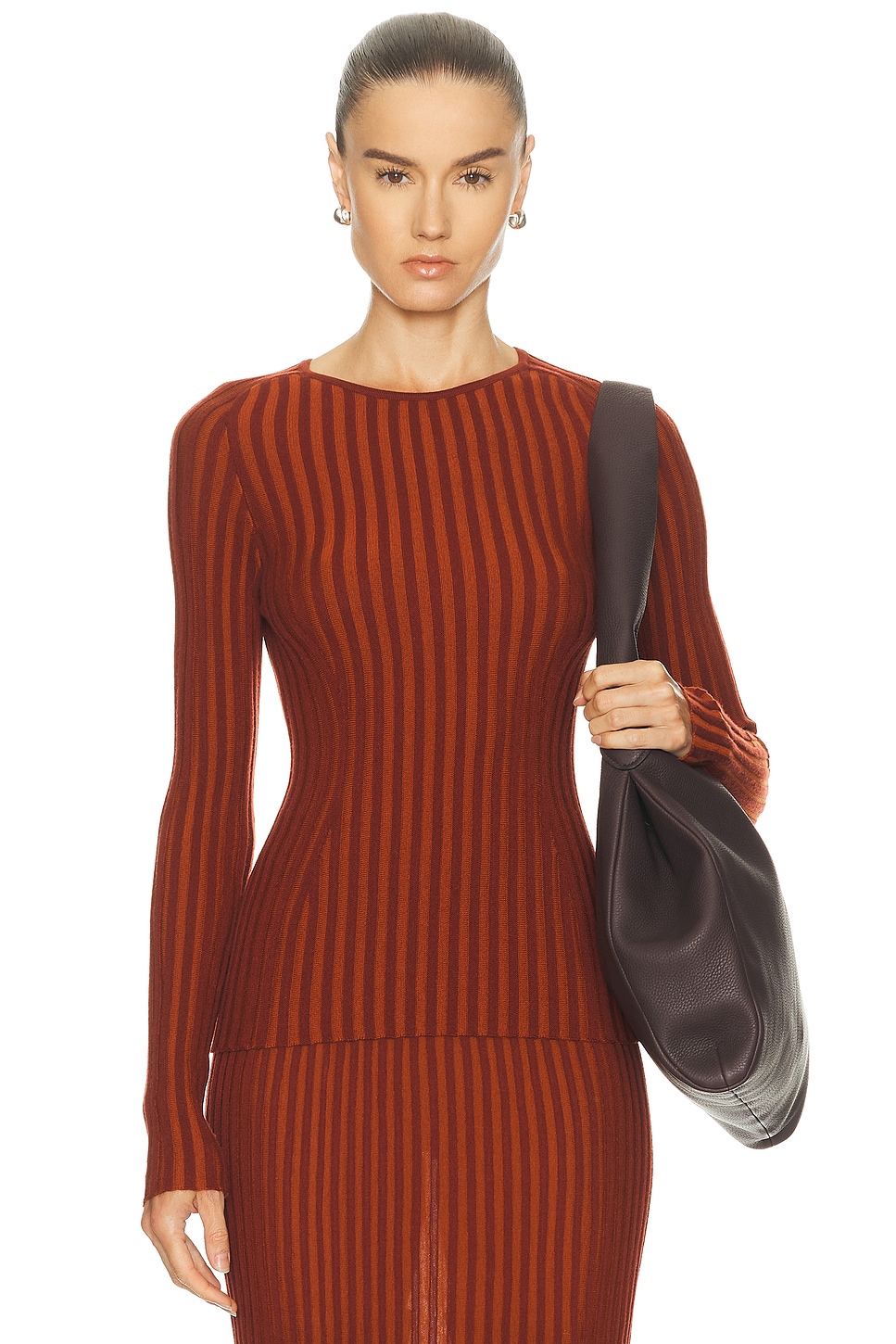 Image 1 of Gabriela Hearst Karlene Funnel Neck Top in Rust & Burnt Sienna