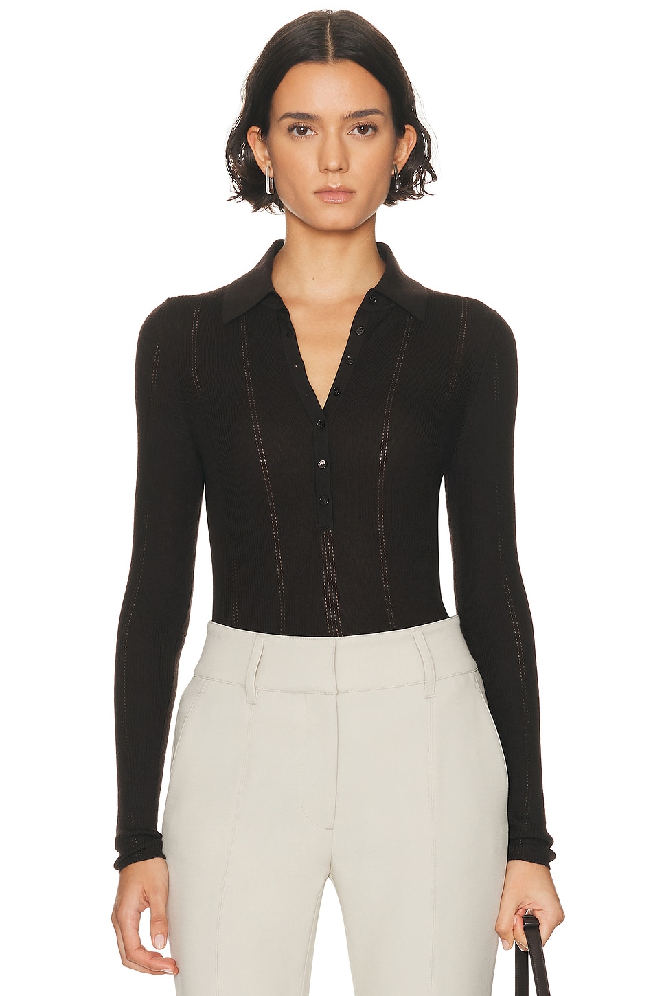 Image 1 of Gabriela Hearst Sophia Polo Top in Chocolate