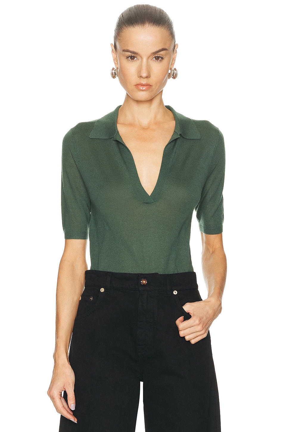 Image 1 of Gabriela Hearst Frank Polo Top in English Green
