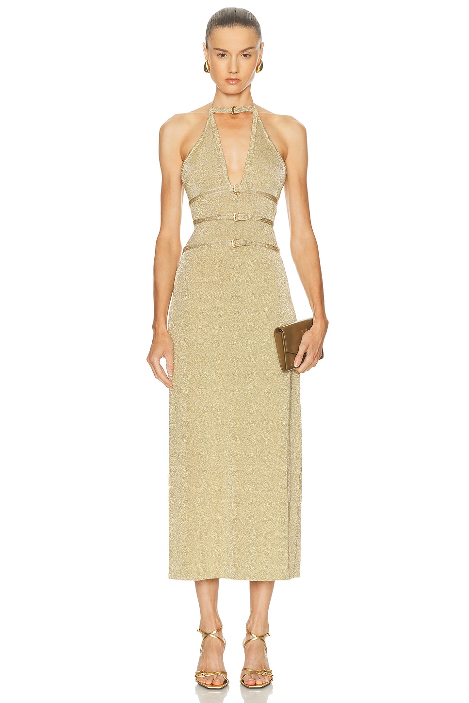 Image 1 of Cult Gaia Evaleigh Knit Dress in Gold