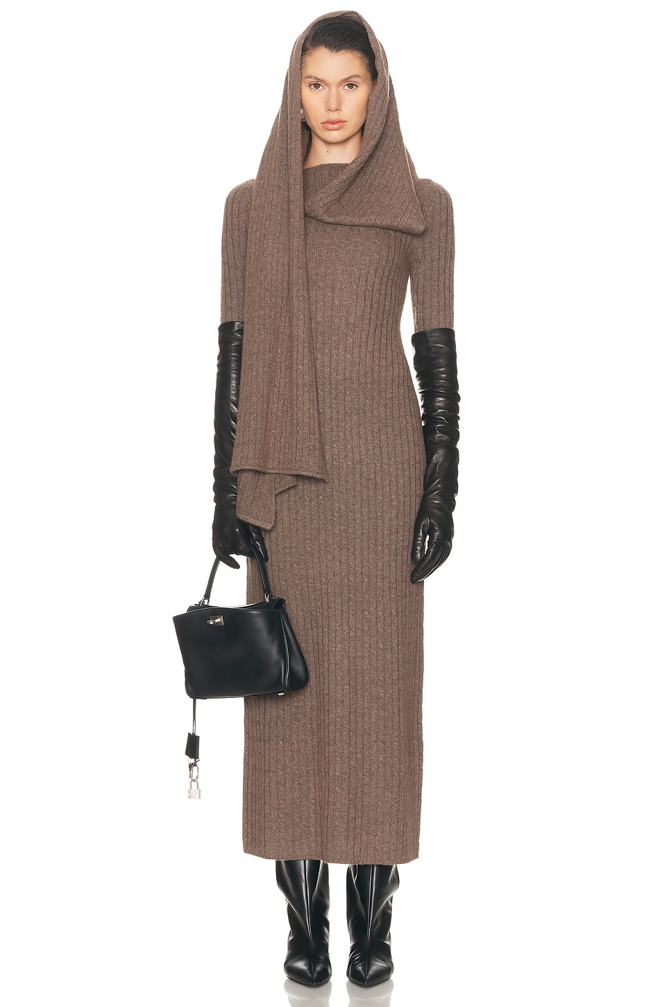 Cult Gaia Natacha Cable-knit Wool And Cashmere-blend Dress In Brown