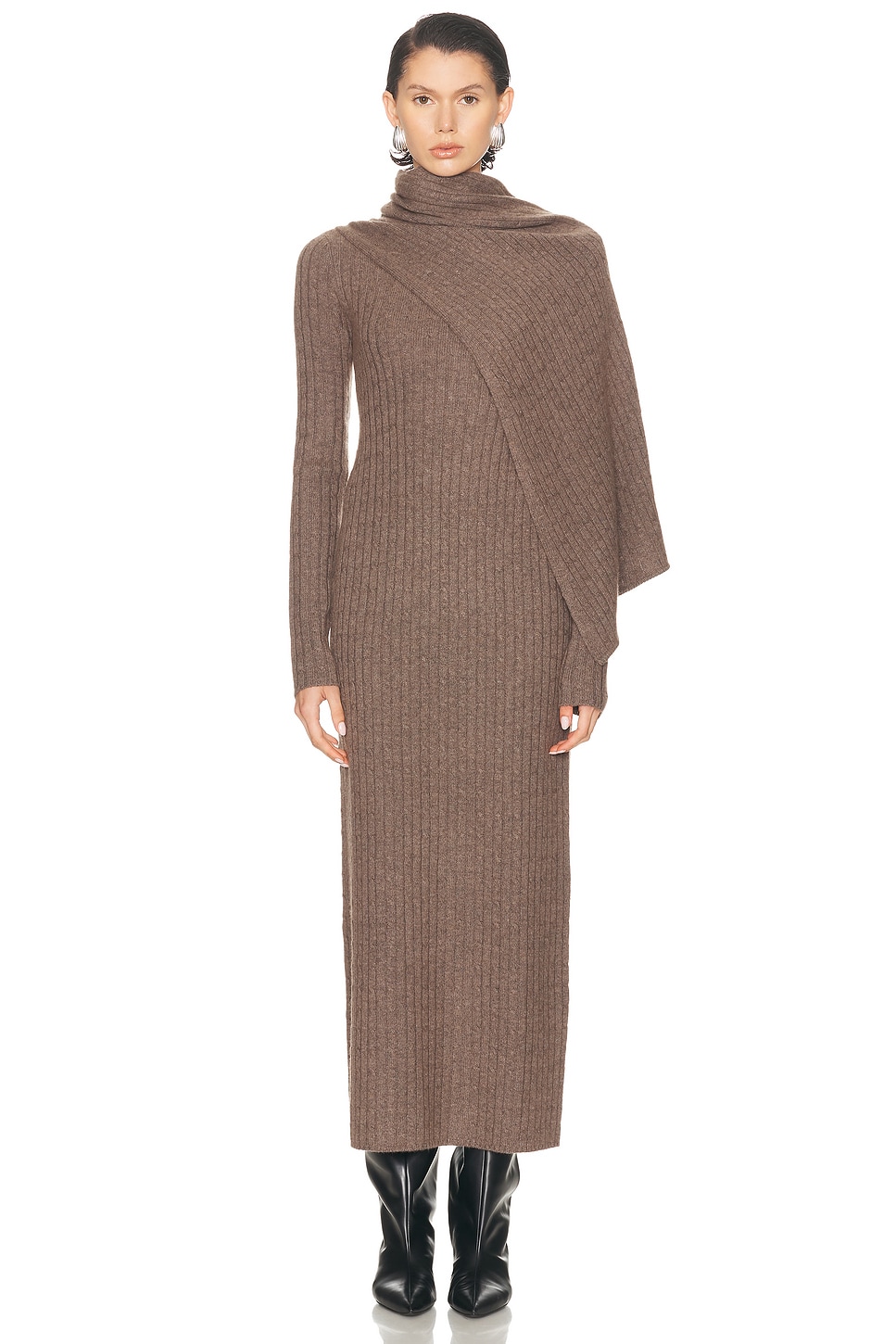 Cult Gaia Natacha Cable-knit Wool And Cashmere-blend Dress In Brown