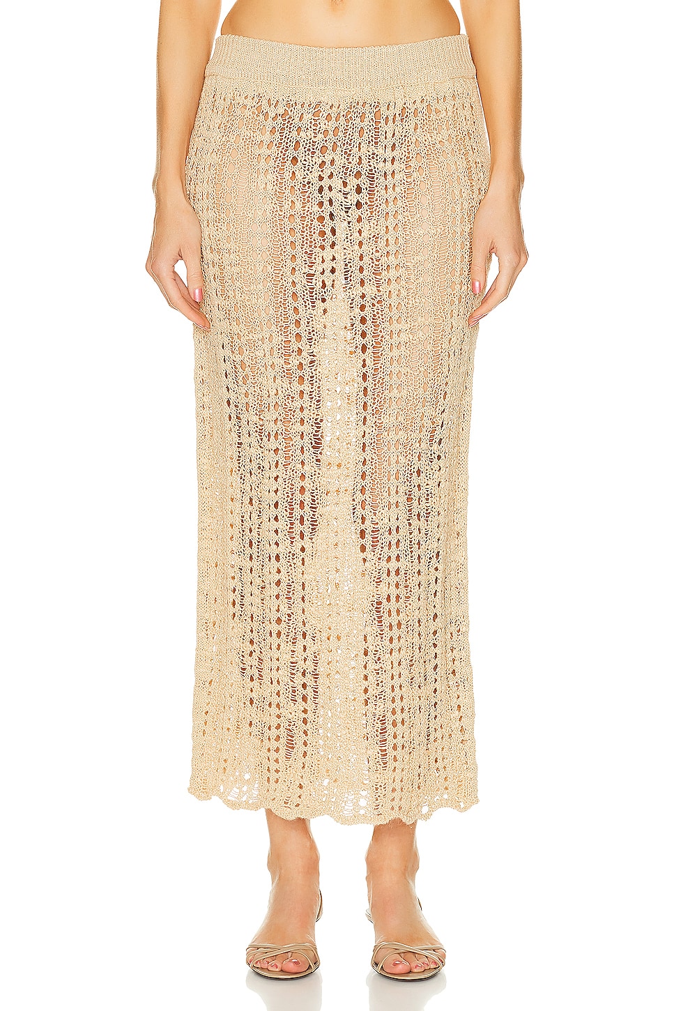 Image 1 of Cult Gaia Dawson Crochet Coverup Skirt in Champagne