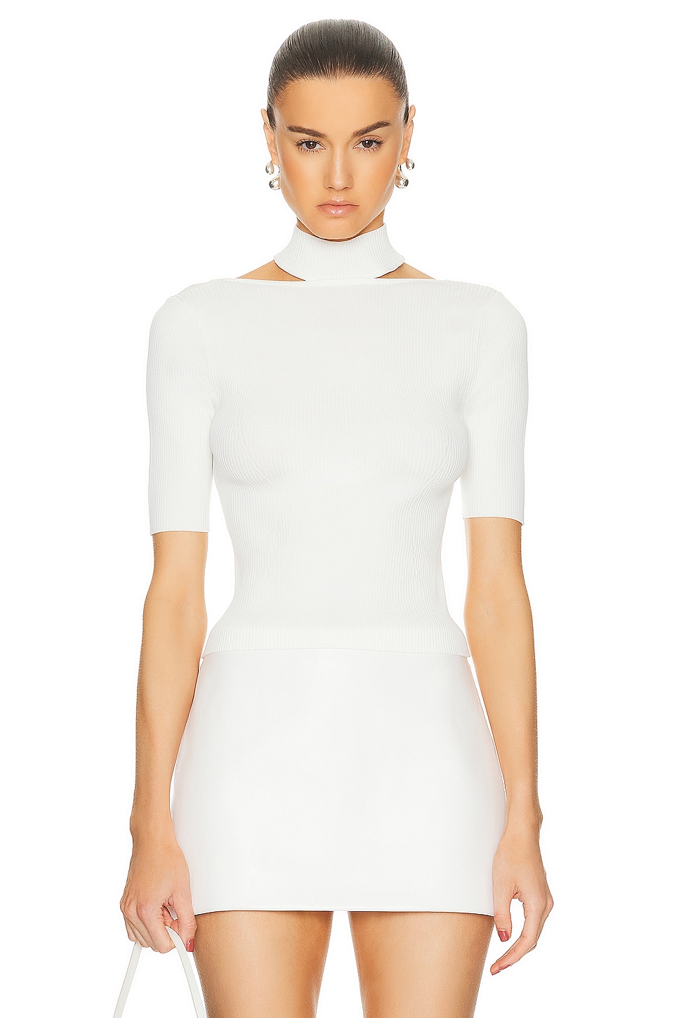 Image 1 of Cult Gaia Brianna Short Sleeve Knit Top in Off White