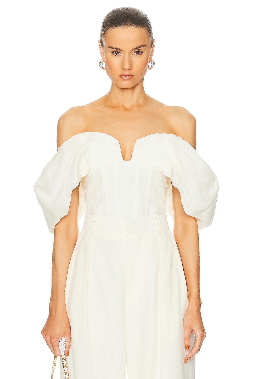 Image 1 of Cult Gaia Samantha Short Sleeve Top in Off White