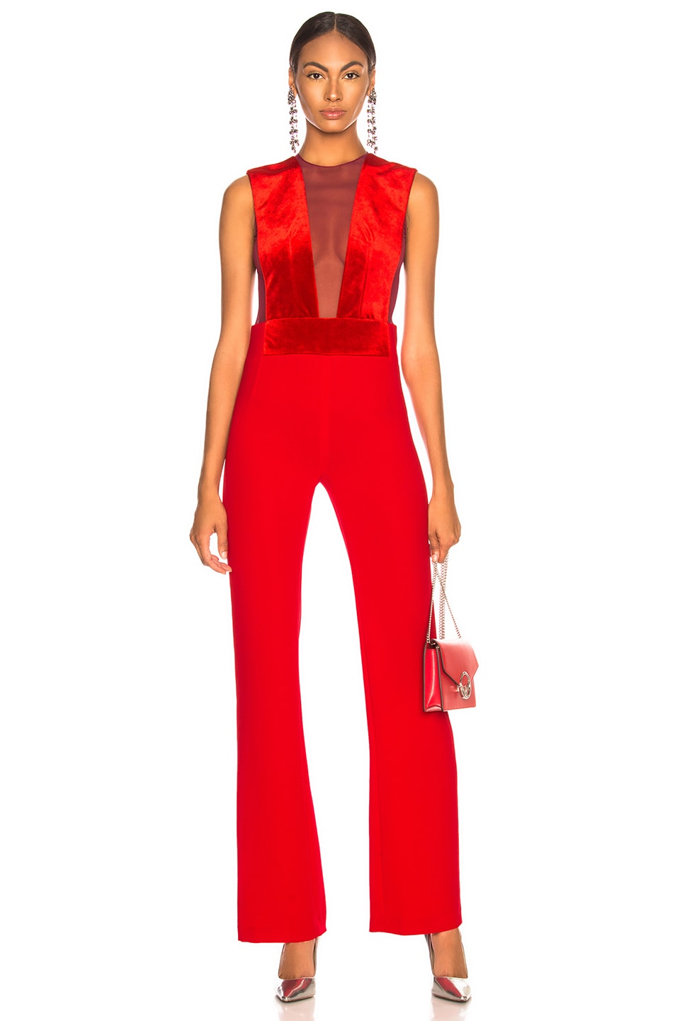 Image 1 of GALVAN Velvet Gwyneth Jumpsuit in Fiery Red