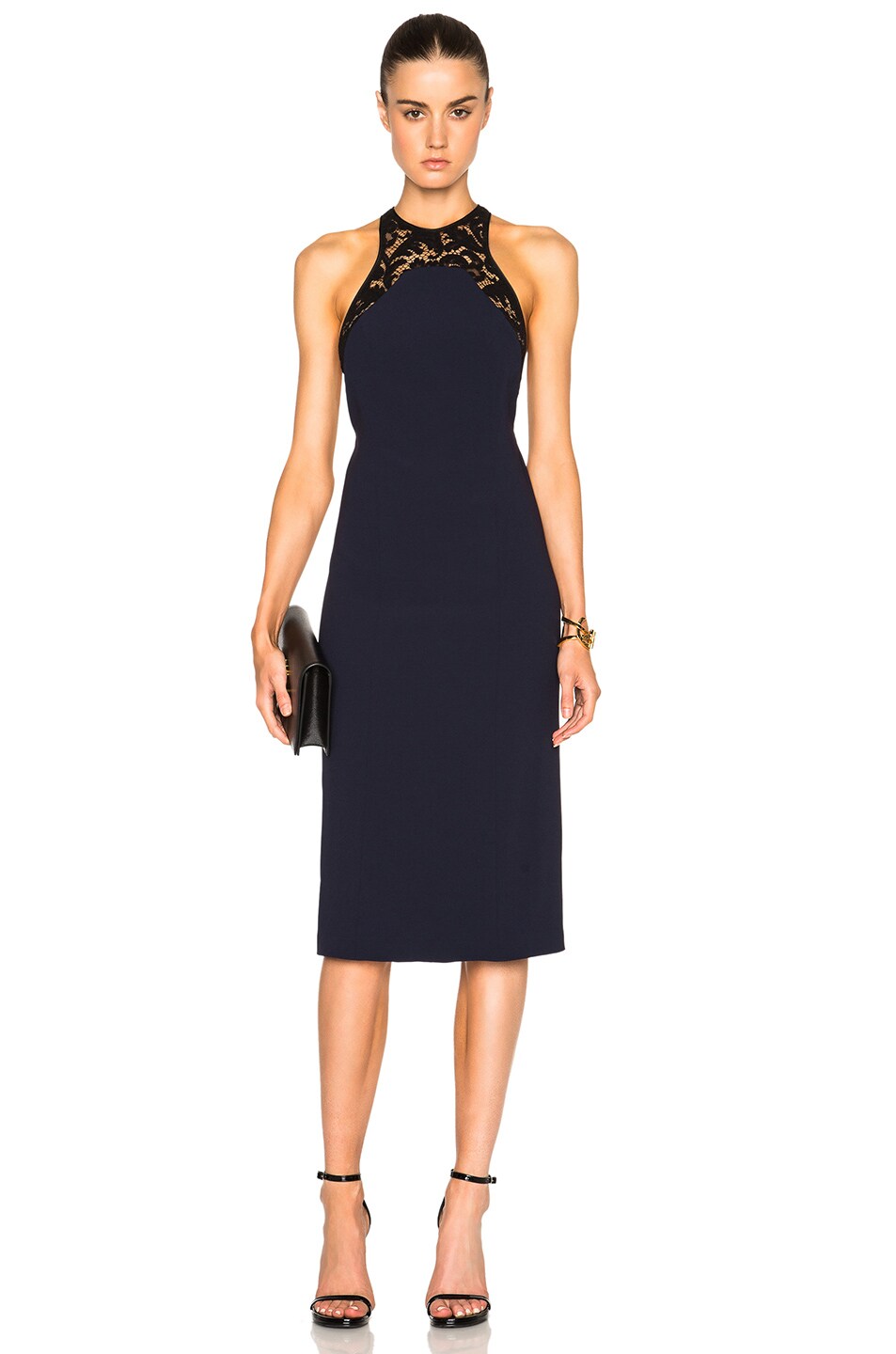 Image 1 of GALVAN High Neck Cocktail Dress in Midnight & Black Lace