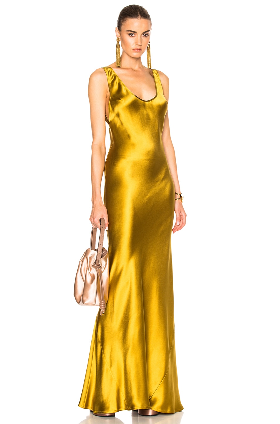 Image 1 of GALVAN Signature 90s Slip Bias Dress in Gold