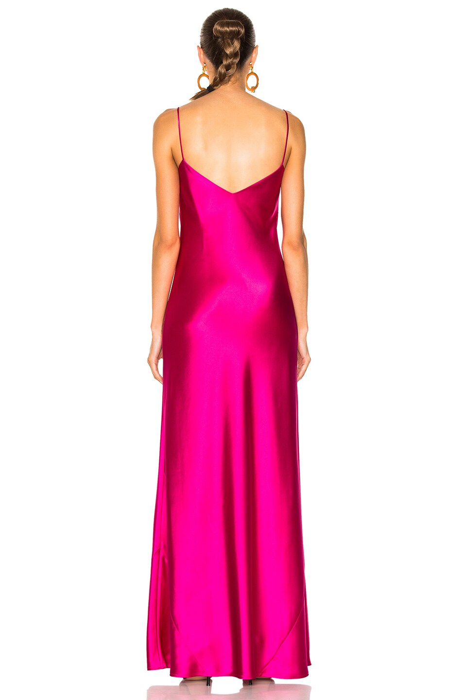 Galvan V Neck Satin Slip Dress In Fuchsia Fwrd 8600