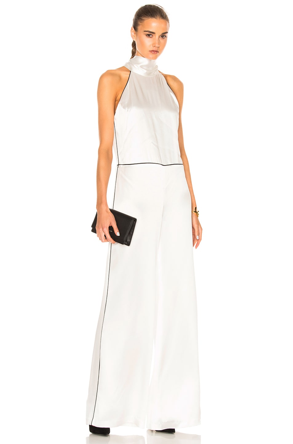 Image 1 of GALVAN Windmill Jumpsuit in Ivory & Black Piping