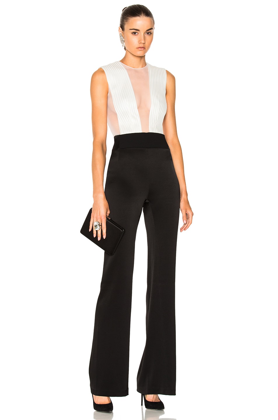 GALVAN PLUNGING ILLUSION TULLE JUMPSUIT, BLACK/WHITE, BLACK WHITE ...